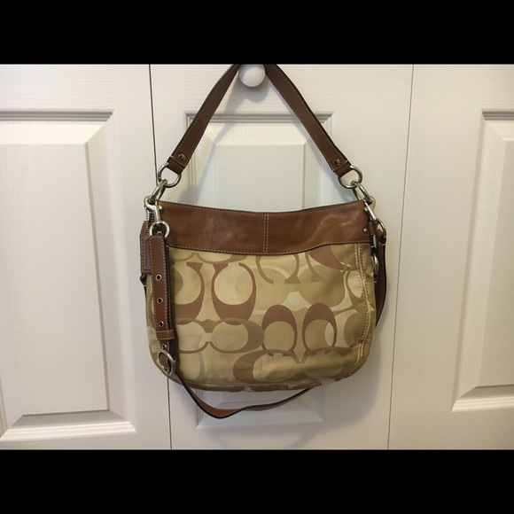 Coach Handbags - Coach Tan Sateen Op Art Zoe Hobo
